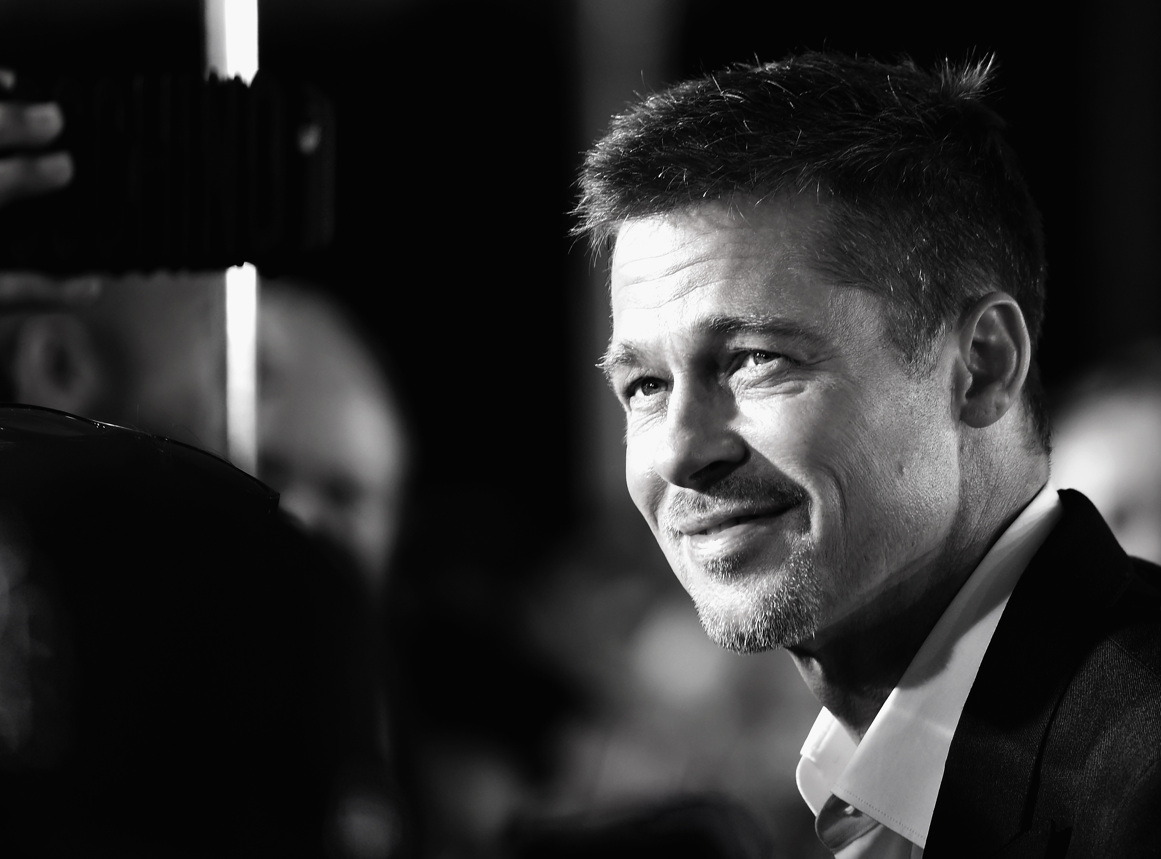 WESTWOOD, CA - NOVEMBER 09: (EDITORS NOTE: This image has been converted to black and white.) Actor Brad Pitt attends the fan event for Paramount Pictures' 'Allied' at Regency Village Theatre on November 9, 2016 in Westwood, California.   Frazer Harrison/Getty Images/AFP