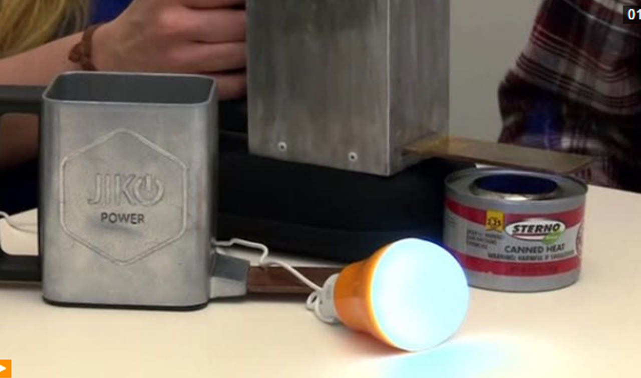 Students at the University of Washington in Seattle have invented a device that generates electricity from open flames to charge phones and similar small devices. (Photo Courtesy to Reuters video file.)