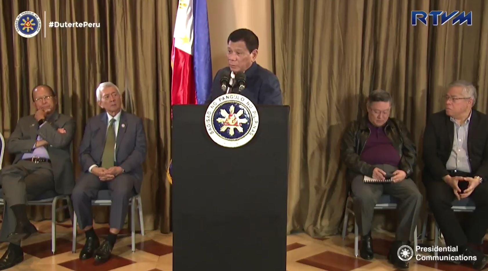 President Duterte holds a press conference in Lima, Peru where he answered reporters' questions on several issues. (Photo grabbed from RTVM video)