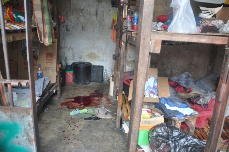 Inside the jail cell of Albuera Leyte Mayor Rolando Espinosa and dug suspect Raul Yap at the Leyte-Sub provincial Jail in Baybay City. The pool of blood where the two detainees had been detained can be seen in the photo taken by Eagle News Service correspondent Danilo Delfin. (Eagle News Service)