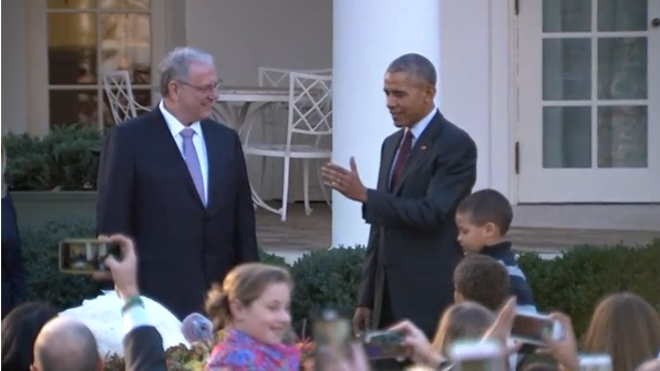 U.S. President Barack Obama pardons two Thanksgiving turkeys one last time as part of a yearly tradition that dates back decades. This year's Iowa-raised 'Tater Tot' turkeys will spend the rest of their days at Virginia Tech's "Gobblers Rest" exhibit.(photo grabbed from Reuters video)