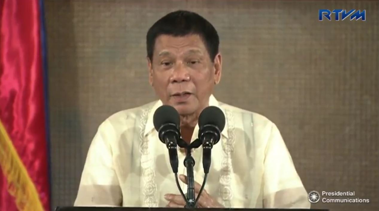 President Duterte announces the Philippine government would start talking peace with Moro National Liberation Front (MNLF) chair Nur Misuari. (Photo grabbed from RTVM video)