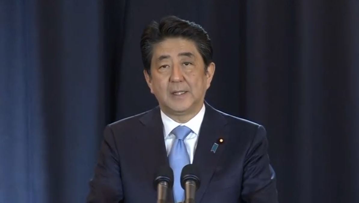 Japan Prime Minister Shinzo Abe says government to do utmost to respond to earthquake and tsunami.  (Photo grabbed from Reuters video)