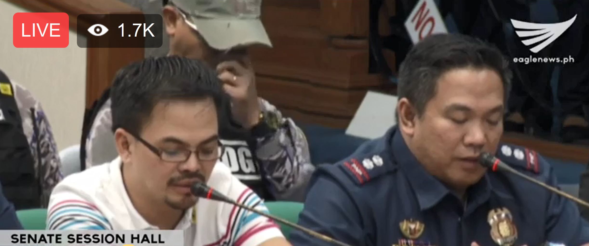 Witness and suspected big-time drug lord in Eastern Visayas Kerwin Espinosa testifies during the senate hearing on Wednesday, November 23, 2016. (Eagle News Service)