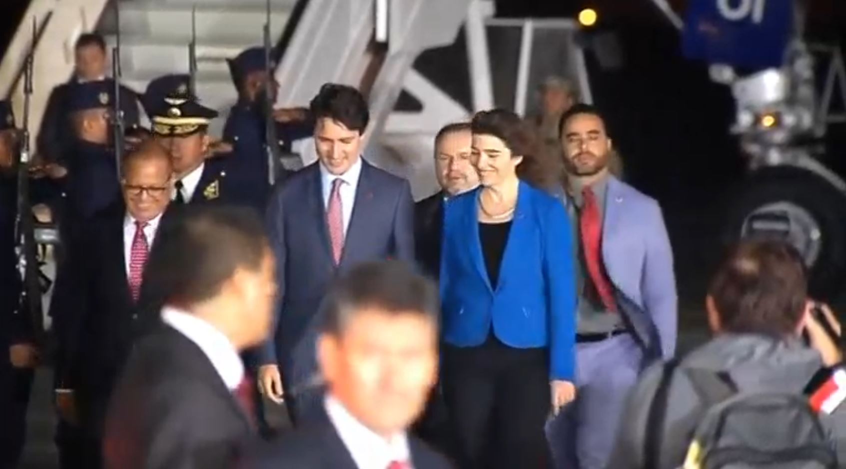 Canada's Prime Minister Justin Trudeau is seen here walking at the airport in Lima, Peru after his arrival.  (Photo grabbed from Reuters video)