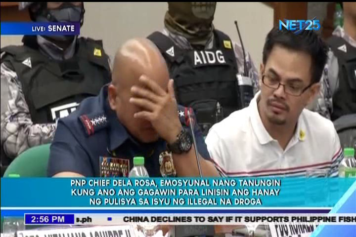 Philippine National Police chief Director General Ronald "Bato" dela Rosa is overcome with emotion after hearing Senator Juan Miguel Zubiri express his trust that the PNP chief can cleanse the ranks of the PNP. (Eagle News Service)