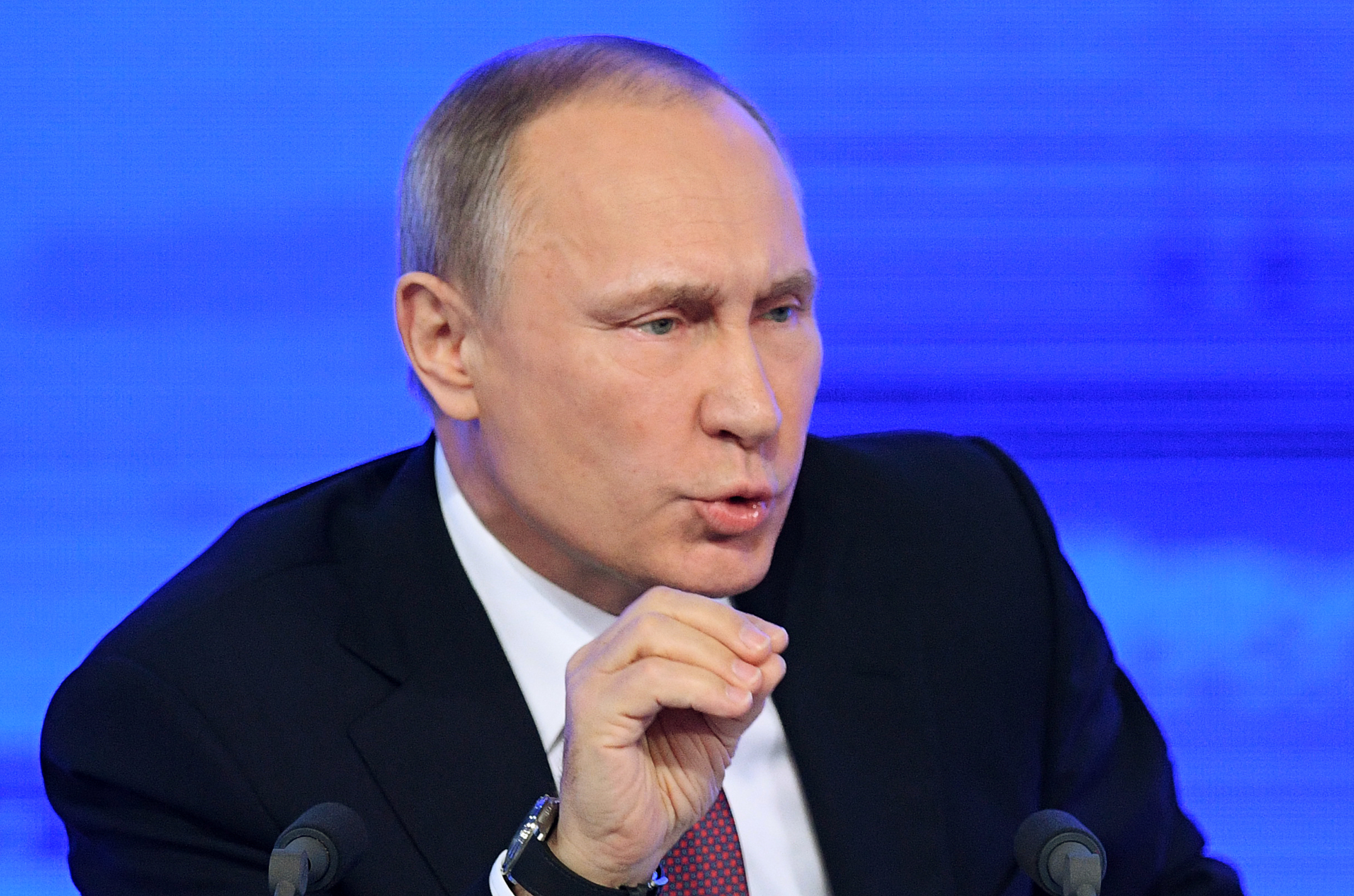 Russian President Vladimir Putin speaks during his annual press conference in Moscow on December 23, 2016. / AFP PHOTO / Natalia KOLESNIKOVA