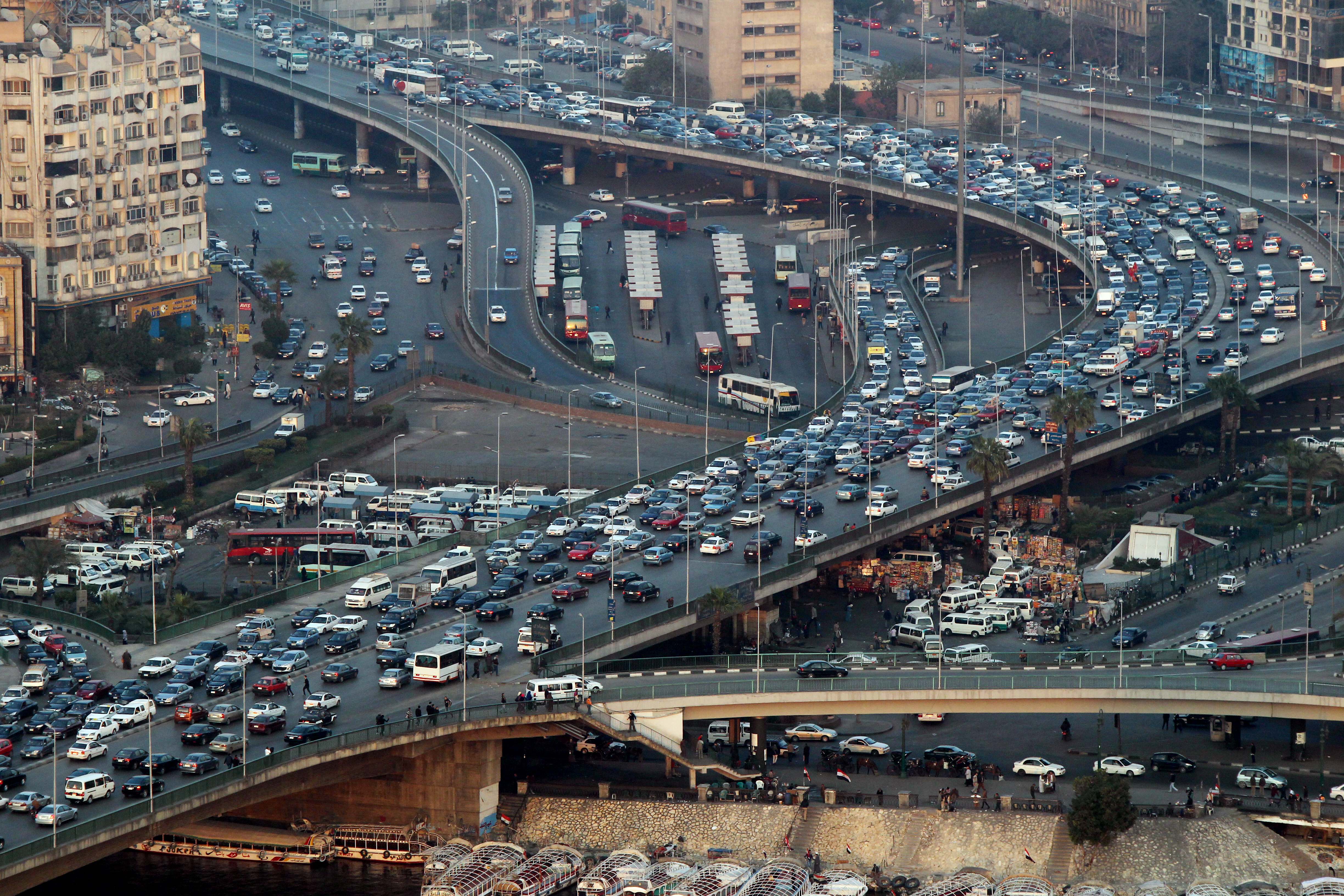 A picture dated on February 2, 2012 shows traffic moving along the 6 October bridge in Cairo. AFP PHOTO/ KHALED DESOUKI / AFP PHOTO / KHALED DESOUKI
