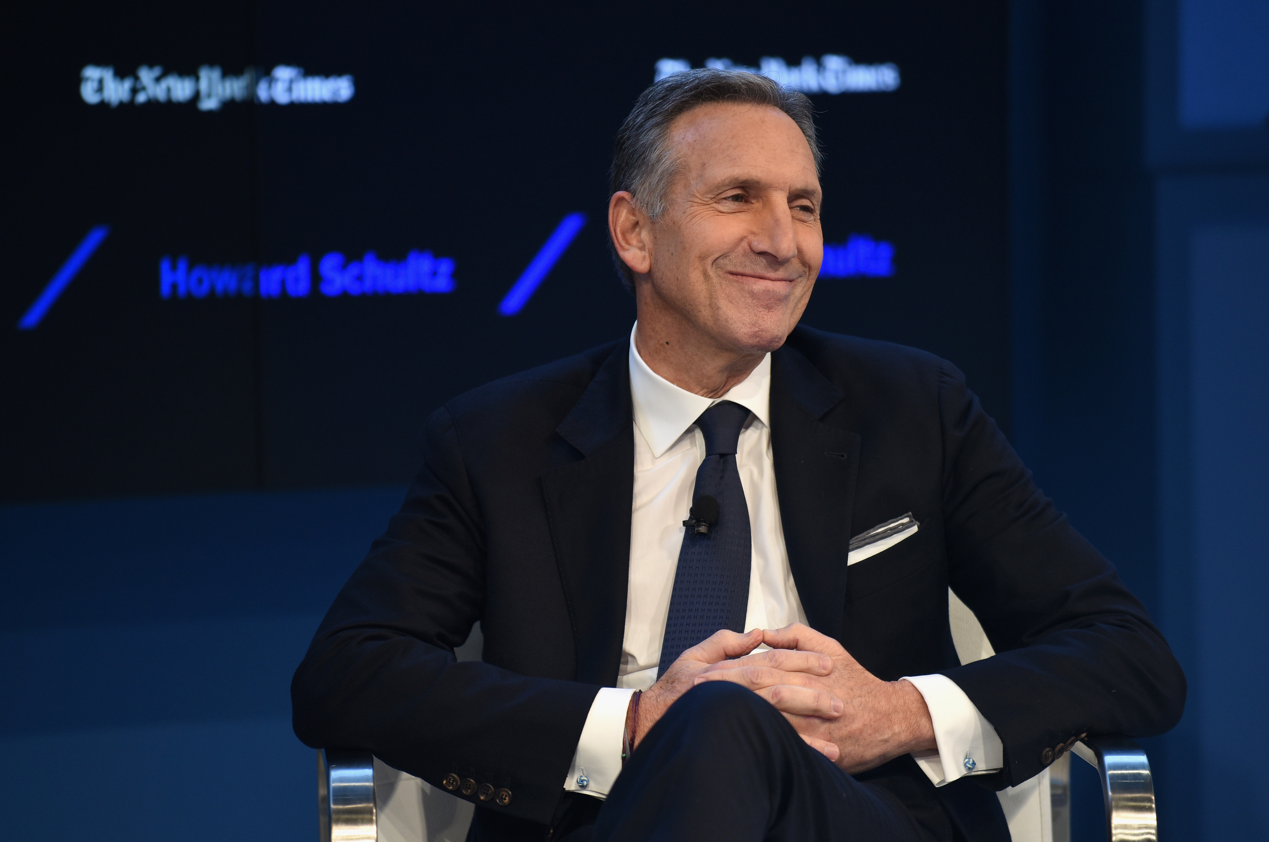 NEW YORK, NY - NOVEMBER 10: Chairman and CEO of Starbucks Howard Schultz speak at The New York Times DealBook Conference at Jazz at Lincoln Center on November 10, 2016 in New York City.   Bryan Bedder/Getty Images for The New York Times /AFP