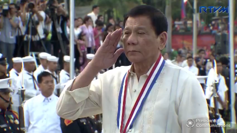 President Rodrigo "Rody" Duterte leads the flag-raising and wreath-laying ceremonies at the Rizal National Monument in Rizal Park, Manila on Friday, December 30, 2016, in commemoration of the 120th anniversary of Dr. Jose P. Rizal's martyrdom. (Photo grabbed from RTVM video)
