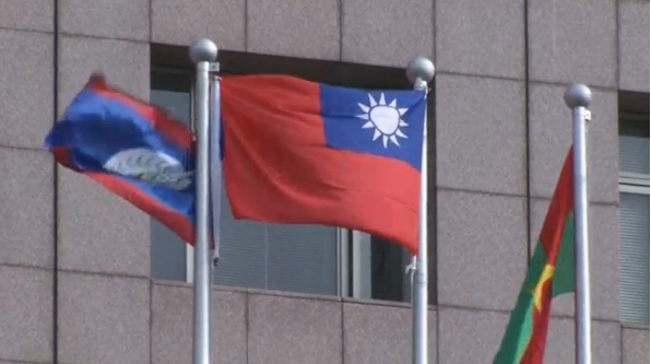 In Taipei's leafy Tienmu district, nearly half the flagpoles in front of the imposing pink building that houses most foreign embassies are bare, as Taiwan's dwindling band of diplomatic friends jump ship to its giant neighbor.(photo grabbed from Reuters video)