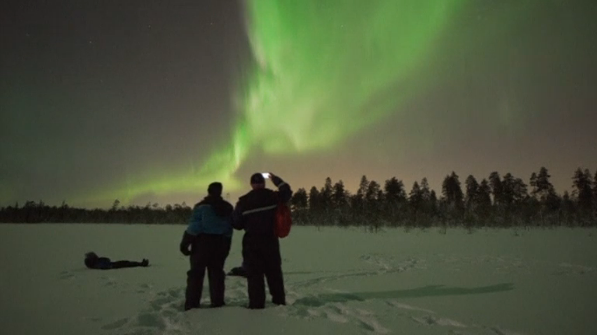 Stunning Northern Lights display turns sky a swirling green over Finland.(photo grabbed from Reuters video) 