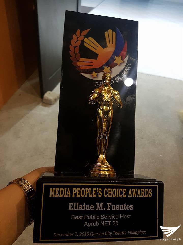 The trophy for the "Best Public Service Host" from the Gawad Pilipino Media People's Choice Awards (Eagle News Service)