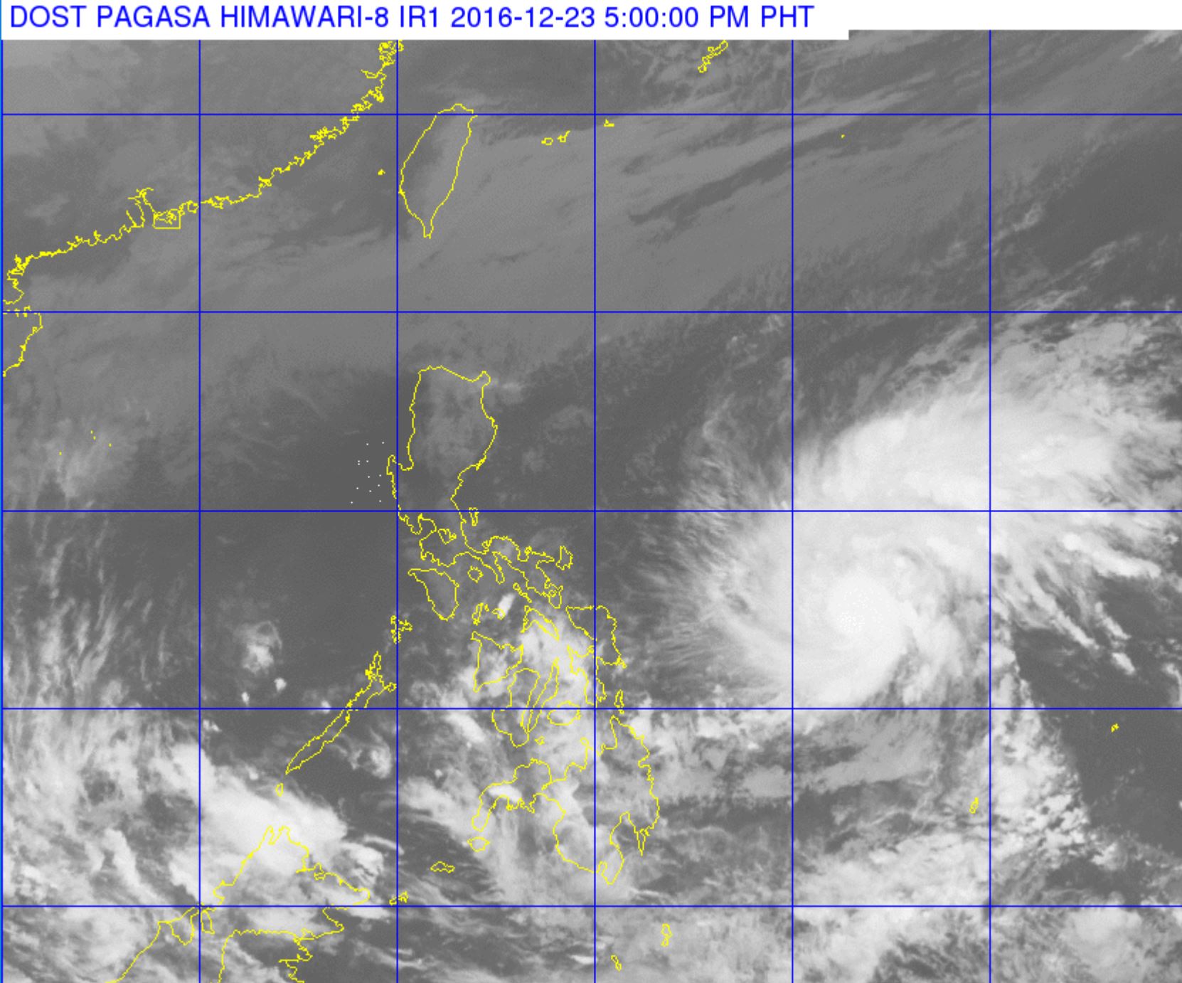 The satellite image of tropical storm Nina as of 5 p.m. (satellite image courtesy DOST-PAGASA)