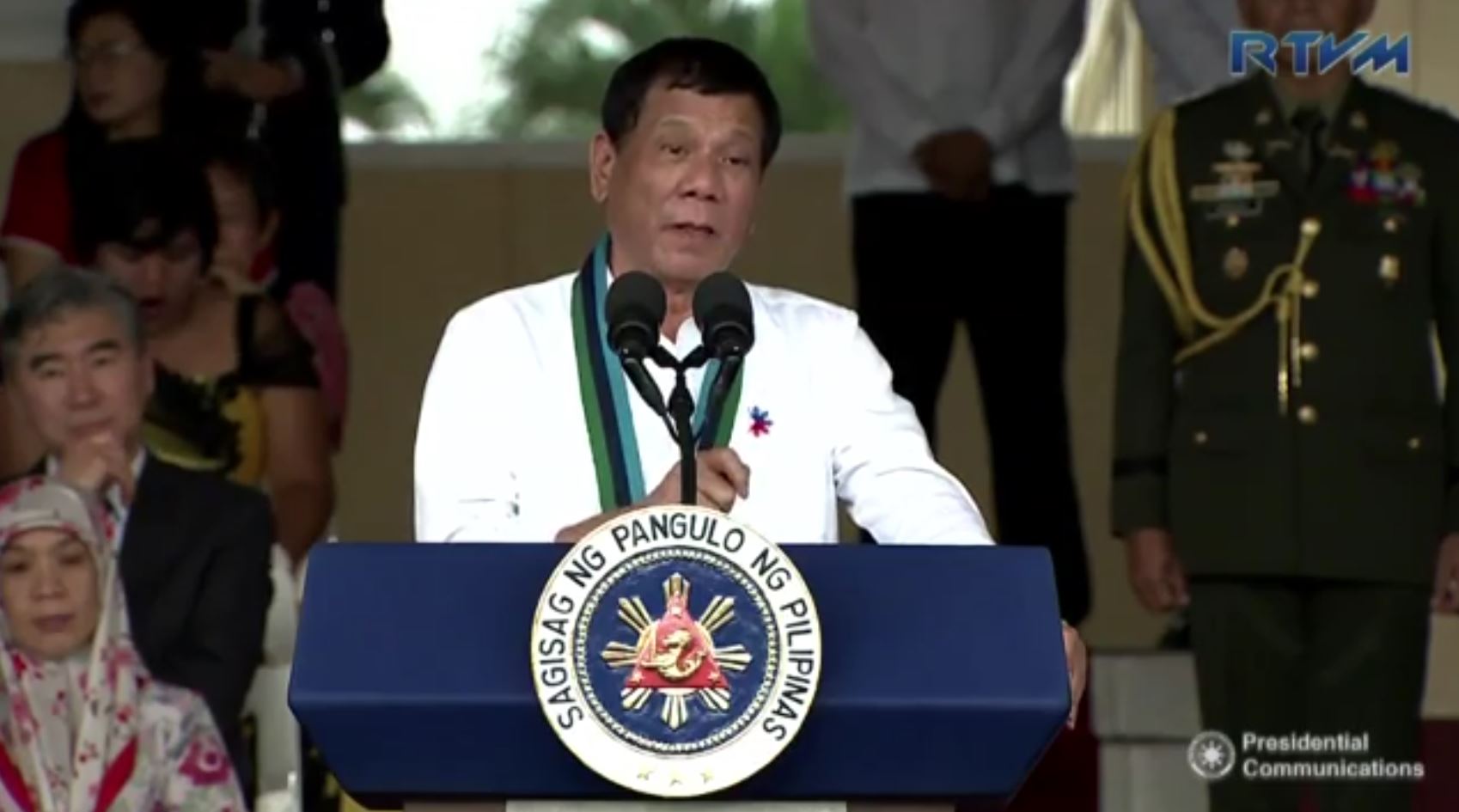 President Rodrigo Duterte speaking during the turn-over ceemonies for the new Armed Forces chief of staff. (Photo grabbed from RTVM video)