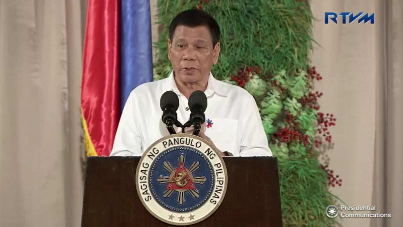 President Duterte delivers his speech during the recognition of the Ten Outstanding Young Men and Women of the Philippines in Malacanang on Monday, December 12. (Photo grabbed from RTVM video)