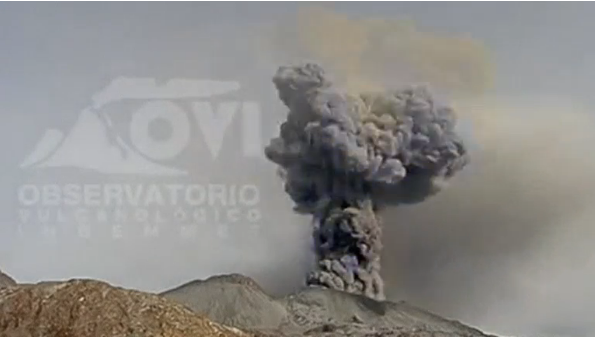 Peru's Sabancaya volcano spills ash and smoke as it rumbles to life.(photo grabbed from Reuters video) 
