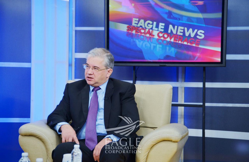 Russian Federation Ambassador to the Philppines Igor Anatolyevich Khovaev is interviewed at the Eagle Broadcasting Corporation studio after his visit to the INC Central Office. In the interview, he expounds on the need for more people to people contact between Russia and the Philippines, and how Russia is willing to help the Philippine government achieve its development goals. (Eagle News Service)