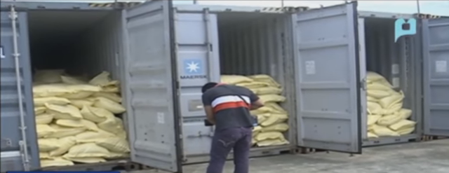 Some of the containers seized with smuggled rice. Photo grabbed from PTV 4 video file.