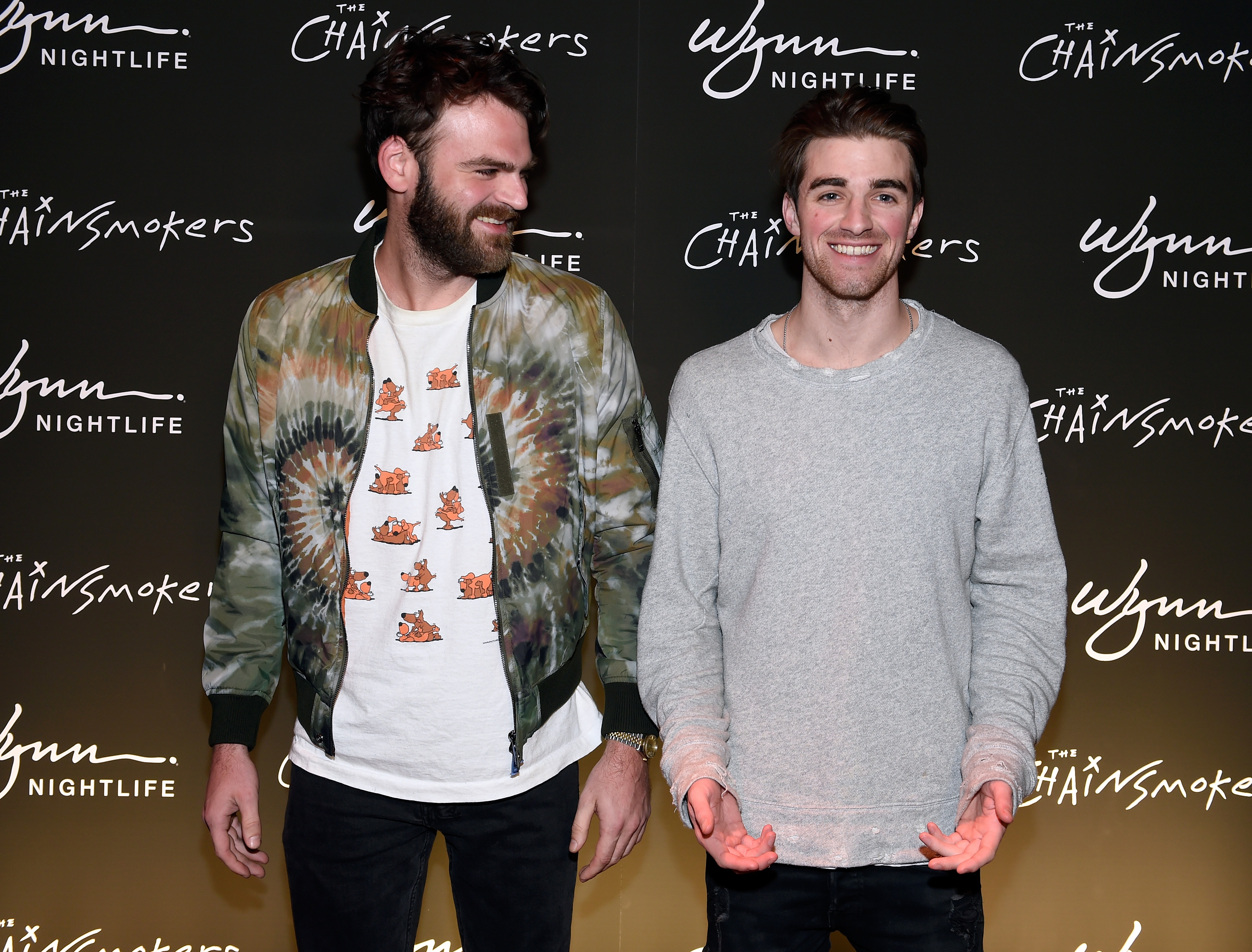 LAS VEGAS, NV - JANUARY 06: Alex Pall (L) and Andrew Taggart of The Chainsmokers arrive at XS Nightclub for the kick off a three-year Wynn Nightlife residency in Las Vegas on January 6, 2017 in Las Vegas, Nevada.   David Becker/Getty Images for Wynn Las Vegas/AFP