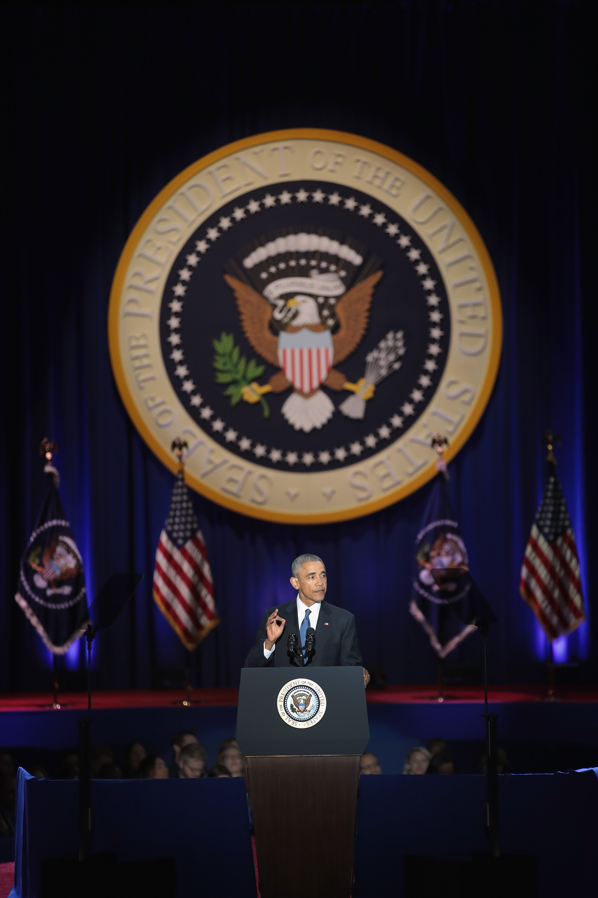 CHICAGO, IL - JANUARY 10: President Barack Obama delivers a farewell speech to the nation on January 10, 2017 in Chicago, Illinois. President-elect Donald Trump will be sworn in the as the 45th president on January 20.   Scott Olson/Getty Images/AFP