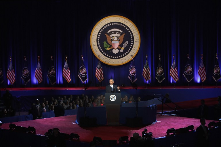 CHICAGO, IL - JANUARY 10: President Barack Obama delivers a farewell speech to the nation on January 10, 2017 in Chicago, Illinois. President-elect Donald Trump will be sworn in the as the 45th president on January 20. Scott Olson/Getty Images/AFP