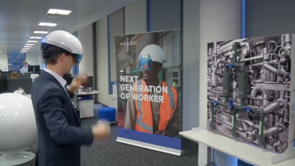 The Daqri Smart Helmet uses augmented reality to superimpose data and work instructions in front of the wearer's eyes so they appear as interactive floating 3D holograms.