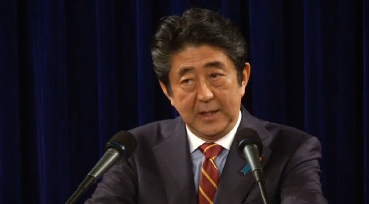 Japan Prime Minister Shinzo Abe at a news conference in Vietnam. (Photo grabbed from Reuters video)