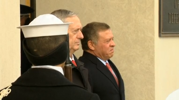 King Abdullah of Jordan holds talks at the Pentagon against the backdrop of Trump's executive order banning visa to citizens of seven predominantly Muslim countries.(photo grabbed from Reuters video)
