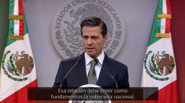 Mexican President Enrique Pena Nieto says phone conversation with U.S. President Trump leaves room for future dialogue as the two neighbors navigate row over border wall.(photo grabbed from Reuters video)