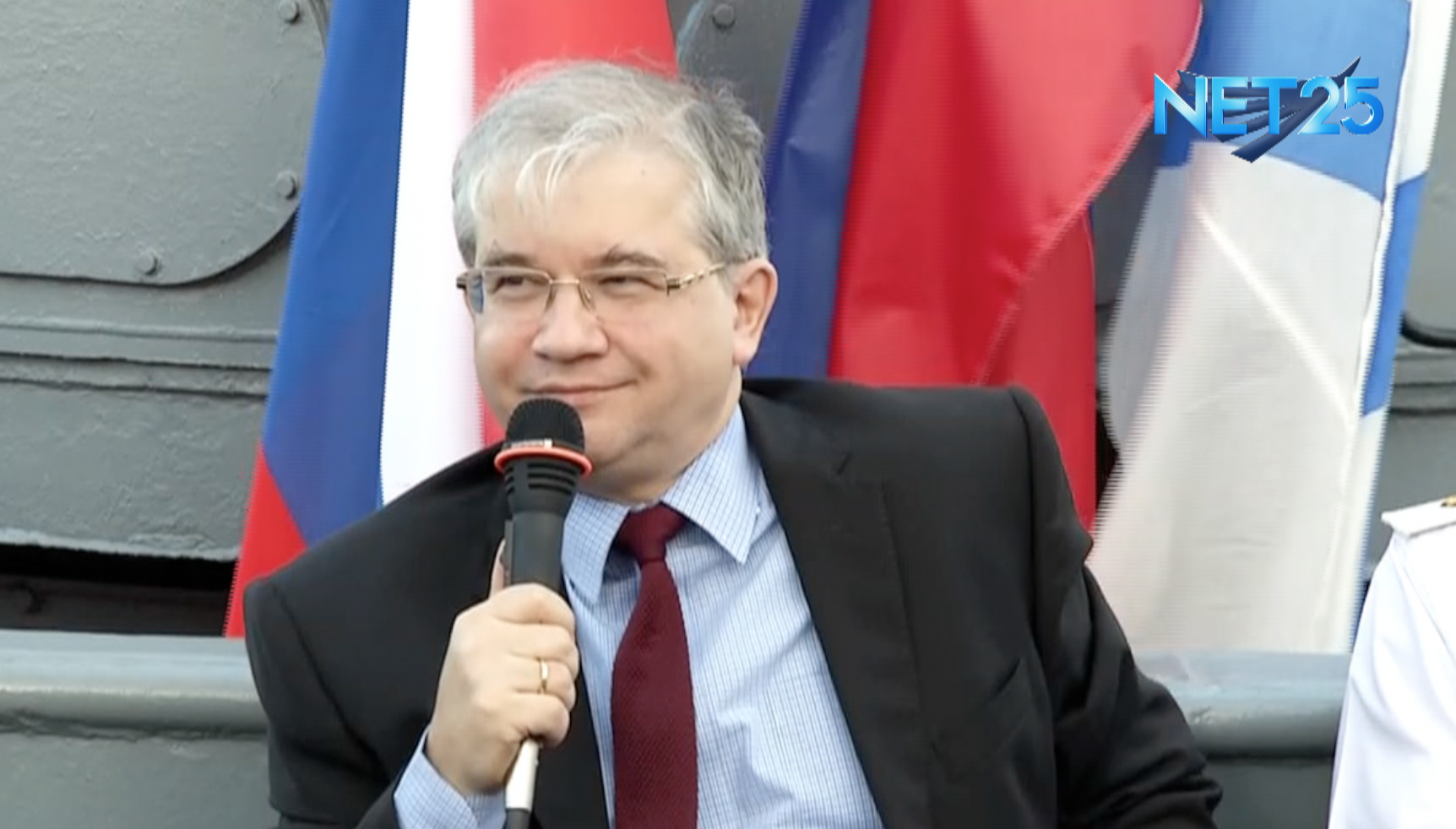 Russian ambassador to the Philippines, His Excellency Igor Khovaev during a press conference aboard the Russian Navy anti-submarine ship Admiral Tributs at South Pier in Manila on January 4, 2017.