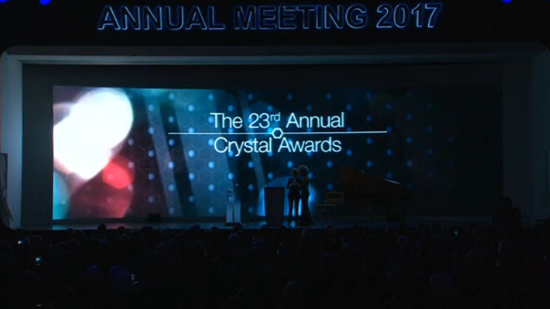 Shakira, Whitaker and Anne-Sophie Mutter honoured at WEF's Crystal Awards. (Photo grabbed from Reuters video)