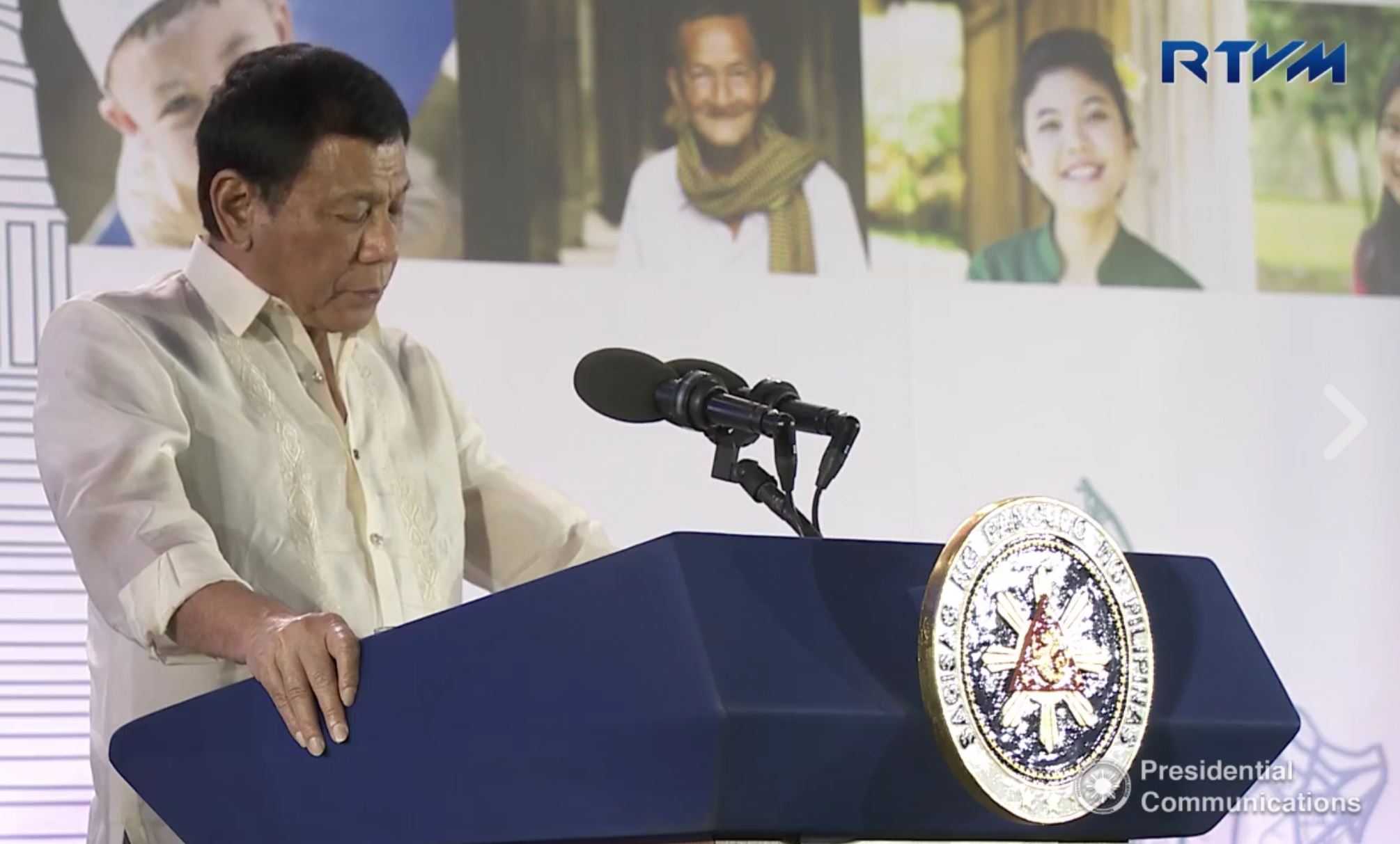 Philippine president Rodrigo Duterte speaking at the launch of the ASEAN chairmanship of the Philippines at the SMX Convention Center in Davao City on January 15. (Photo grabbed from RTVM video)