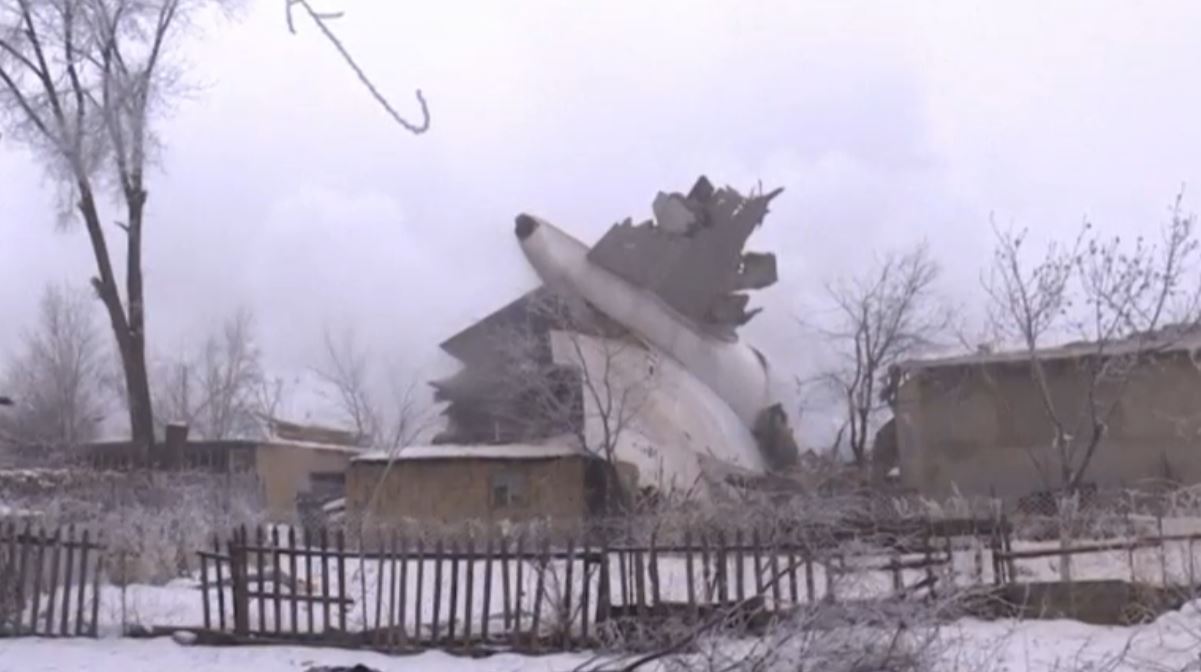 A Turkish cargo jet crashes near Kyrgyzstan's Manas airport killing at least 37 people, most of them residents of a village struck by the Boeing 747 as it tried to land in dense fog.