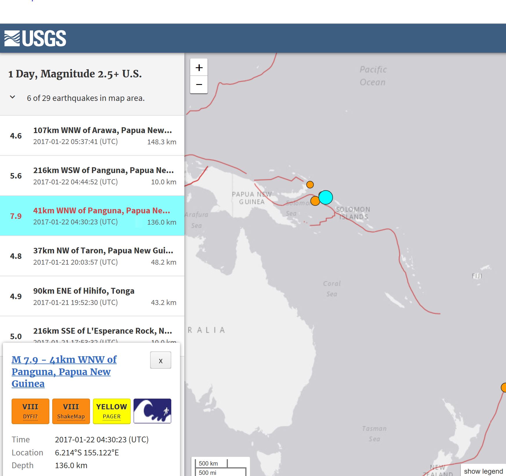 The 7.9 magnitude quake that struck 41 kilometers west northwest off Panguna, Papua New Guinea (photo grabbed from usgs.gov website)