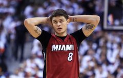 TORONTO, ON - MAY 15: Tyler Johnson #8 of the Miami Heat looks on in the second half of Game Seven of the Eastern Conference Quarterfinals against the Toronto Raptors during the 2016 NBA Playoffs at the Air Canada Centre on May 15, 2016 in Toronto, Ontario, Canada. NOTE TO USER: User expressly acknowledges and agrees that, by downloading and or using this photograph, User is consenting to the terms and conditions of the Getty Images License Agreement.   Vaughn Ridley/Getty Images/AFP
