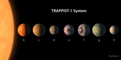 This artist's concept shows what each of the TRAPPIST-1 planets may look like, based on available data about their sizes, masses and orbital distances. Credits: NASA/JPL-Caltech 