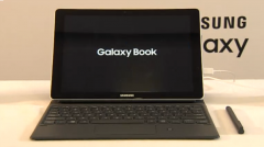 Samsung presents new tab S3 with optional attachable keyboard and S-pen.(photo grabbed from Reuters video)