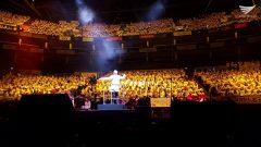 Performing as the biggest school choir in the world, over 7,500 primary school students took part during this music extravaganza at the O2 Arena in London. (Photo by EBC London Bureau)