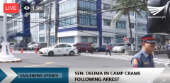 At the national police headquarters Camp Crame in Quezon City where senator Leila De Lima is undergoing booking procedures after her arrest 8 a.m. Friday at the Senate. (Photo from eaglenewsph facebook live)