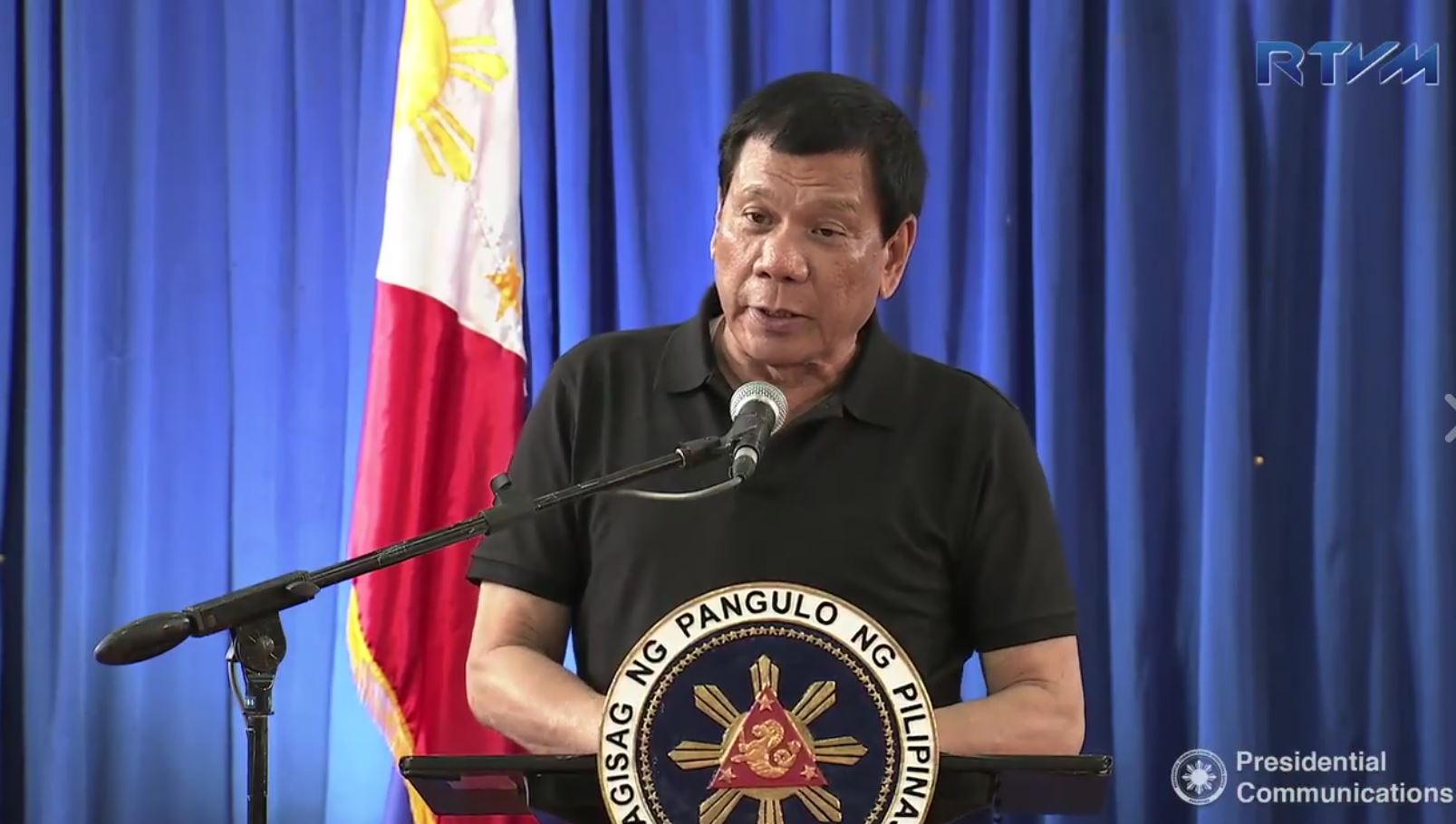 President Duterte speaks to the victims of the 6.7 magnitude quake that hit Surigao del Norte on February 12, Sunday. The quake hit Surigao City at 10:03 p.m. Friday (February 10) Photo grabbed from RTVM video