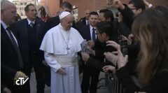 Pope Francis, the head of the Roman Catholic Church is handed two Pasugo (God's Message) magazines by a Filipino student at the Roman Tre University which the pontiff visited on Friday, February 17, 2017. The Catholic Pope was also invited by Klein Mendiola, a member of the Iglesia Ni Cristo in Rome, to attend the INC's evangelical mission in their local congregation in Rome that will happen the next day, Saturday, February 18. (Photo grabbed from Centro Televisivo Vaticano, CTV)