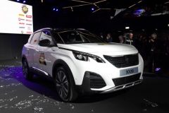 Tthe car of the year 2017, the Peugeot 3008 is on display as part of the first press day of the 87th Geneva International Motor Show in Geneva, on March 6, 2017. / AFP PHOTO / ALAIN GROSCLAUDE