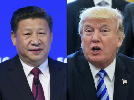 (COMBO) This combination of pictures created on March 30, 2017 shows China's President Xi Jinping (L) delivering a speech on the opening day of the World Economic Forum, on January 17, 2017 in Davos, and US President Donald Trump (R) announcing the final approval of the XL Pipline in the Oval Office of the White House on March 24, 2017 in Washington, DC. China's President Xi Jinping will meet Donald Trump next week in Florida, China's foreign ministry said on March 30, 2017, ending weeks of speculation that they were set for face-to-face discussions on thorny issues dividing the world's top two economies. / AFP PHOTO / FABRICE COFFRINI AND MANDEL NGAN