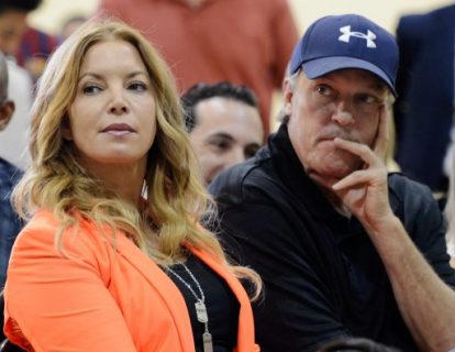 EL SEGUNDO, CA - AUGUST 10: Jim Buss and his sister Jeanie Buss of the Los Angeles Lakers attend a news conference where Dwight Howard was introduced as the newest member of the team at the Toyota Sports Center on August 10, 2012 in El Segundo, California. The Lakers acquired Howard from Orlando Magic in a four-team trade. In addition Lakers will receive Chris Duhon and Earl Clark from the Magic. Kevork Djansezian/Getty Images/AFP