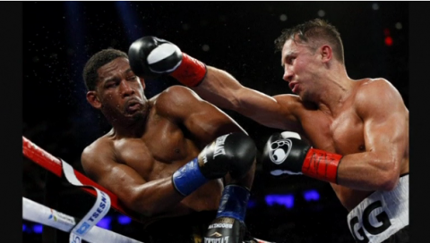 Unbeaten Kazakh Gennady Golovkin fails to knockout American Daniel Jacobs but secures 12 round unanimous decision to retain his middleweight title belts.(photo grabbed from Reuters video)