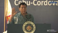 President Rodrigo Duterte speaking in Cebu, stressing what his oath to the country is , during the groundbreaking ceremony of the of the Cebu-Cordova Link Expressway (CCLEX) in Barangay Dapitan, Cordova, Cebu, (Photo grabbed from RTVM video)