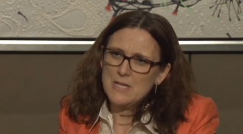 The European Union is seeing increased impetus around the world to move forward with Free Trade Agreements (FTA) with the bloc, which will make the most of uncertainty over the outlook for U.S. trade policy, the EU's trade envoy says on Friday. (Photo grabbed from Reuters video)