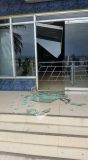A portion of this glass wall at the Philippine Ports Authority (PPA) building in Surigao City was shattered by the 5.9 magnitude quake that hit the city on Sunday morning, March 5, 2017.  Phivolcs said the quake is still considered an aftershock of the strong 6.7 magnitude quake the rocked the city on February 10.  (Eagle News Service)