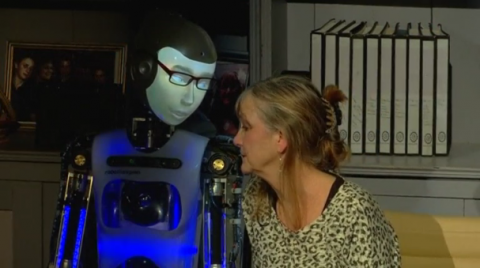 The production 'Spillikin' follows the story of a woman with Alzheimers living with a robot companion.(photo grabbed from Reuters video)